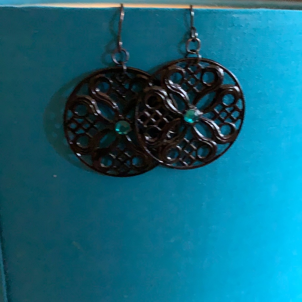 Black and turquoise statement earrings